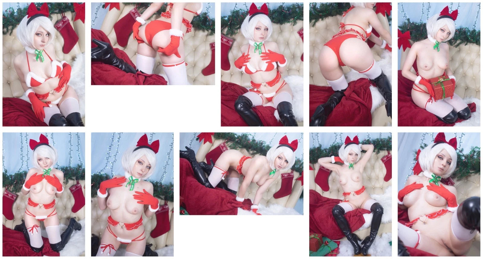 Lot of 10 Shiro Kitsune 2B Christmas Nier Cosplay 4x6 Photos Nude Model Set 2