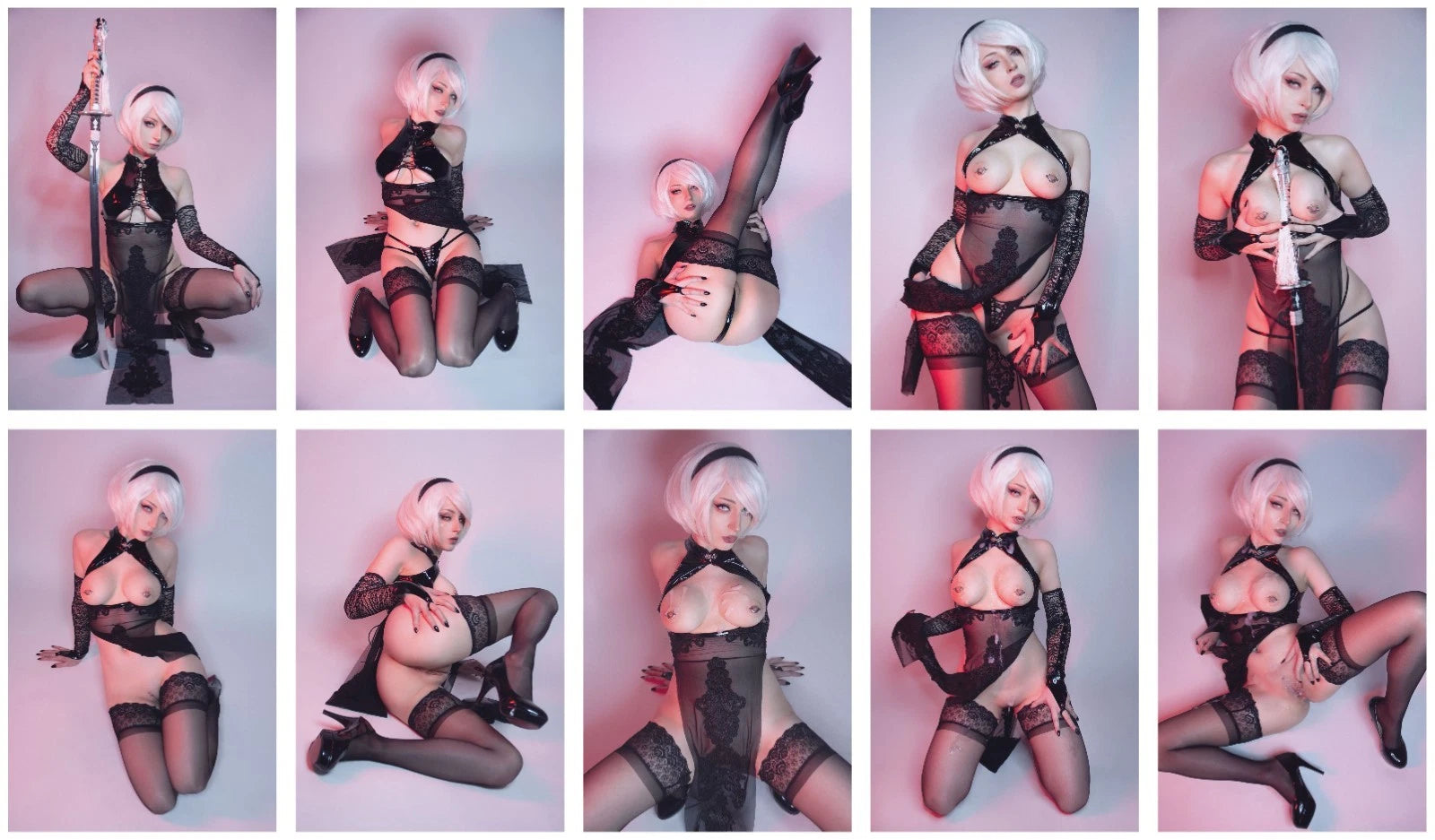 Lot of 10 Shiro Kitsune 2B Cheongsam Nier Cosplay 4x6 Photos Nude Model Set 3