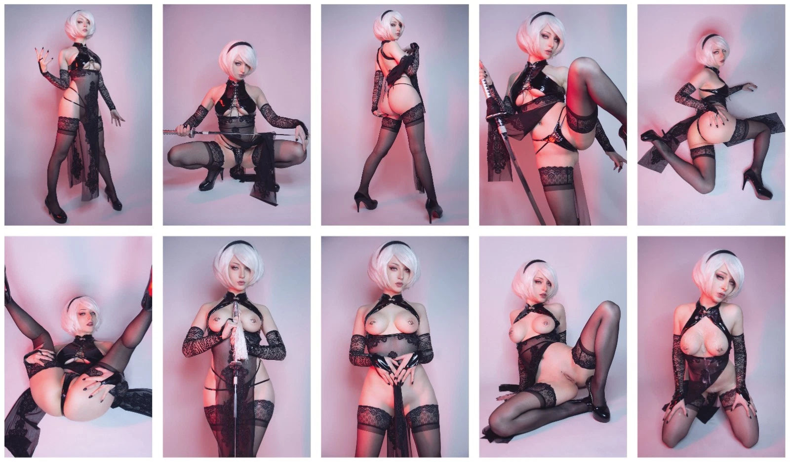 Lot of 10 Shiro Kitsune 2B Cheongsam Nier Cosplay 4x6 Photos Nude Model Set 1
